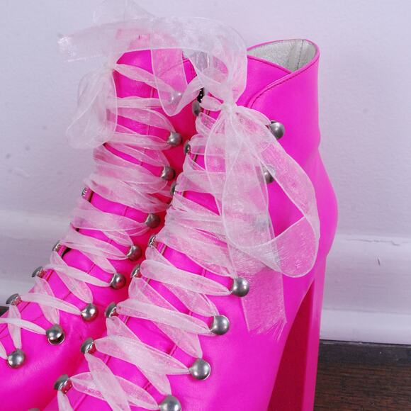 UNIF Hellbounds Hot Pink Pastel Goth Rave Retro Leather Platform Heel - Picture 6 of 9